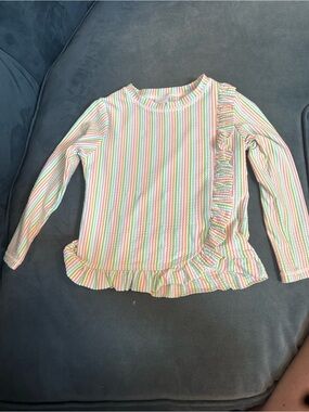 Ruffle Butts Rainbow Seersucker Rashgaurd with Swimsuit sz 3T